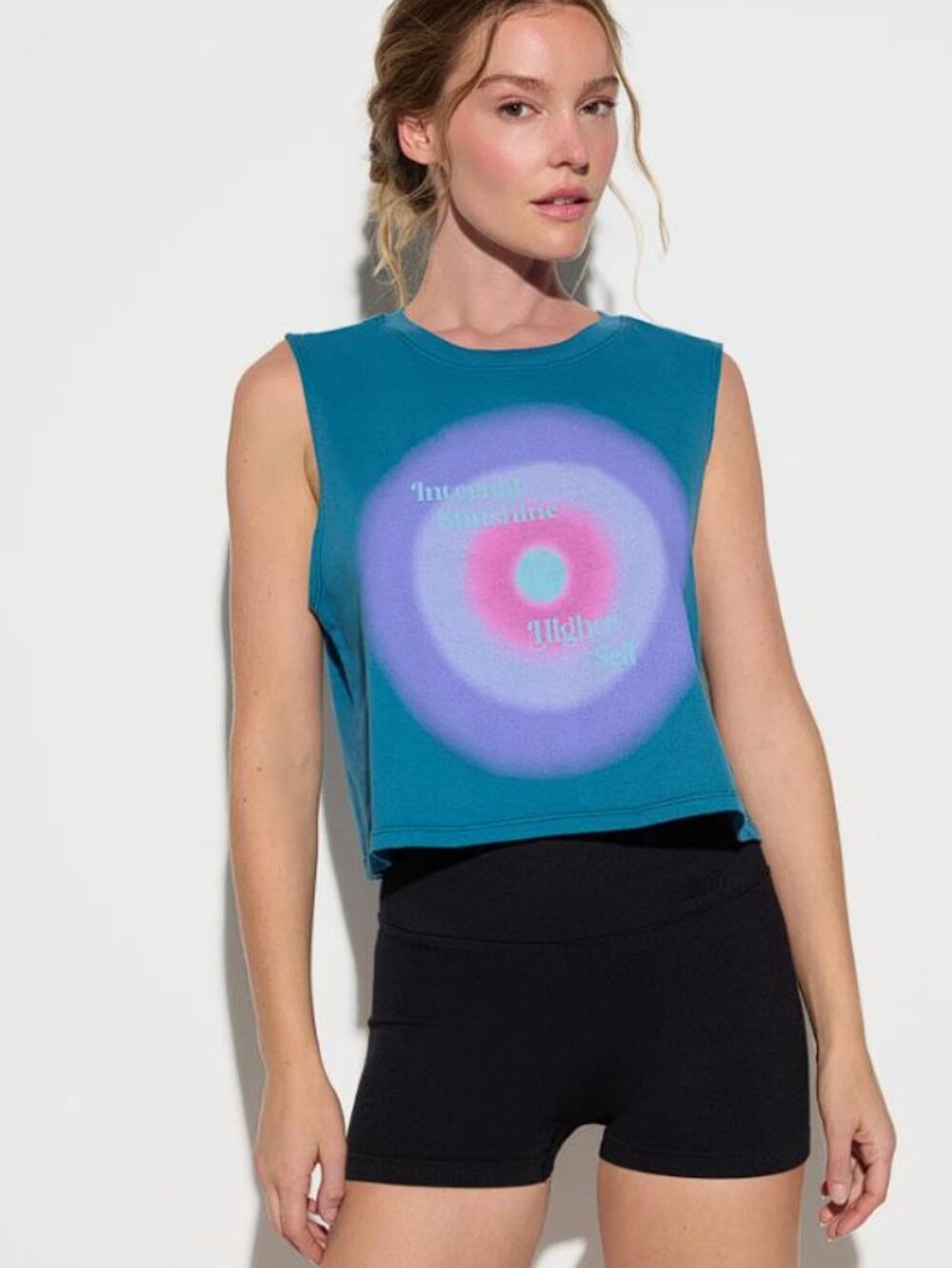 SPIRITUAL GANGSTER Women's Inner Aura Spirit Crop Tank Size S In Blue Lagoon